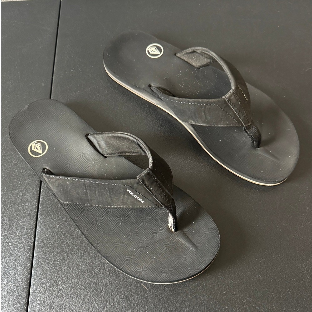 Volcom Victor Mens Black Flip Flops Sandals Recliner Comfort Foam Size 11‎